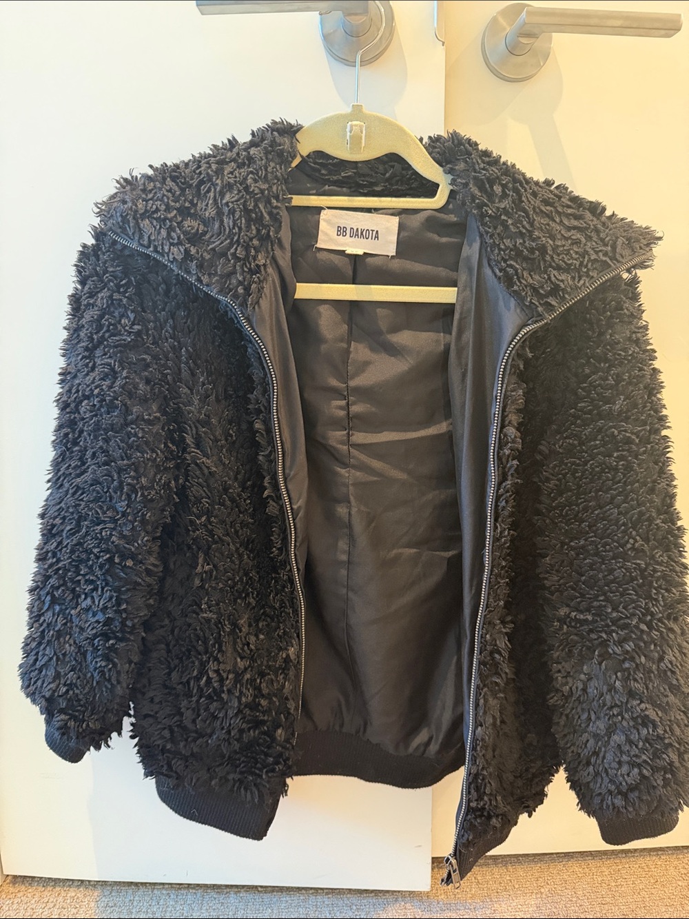 BB Dakota Black Plush Faux Shearling Zip-Up Jacket